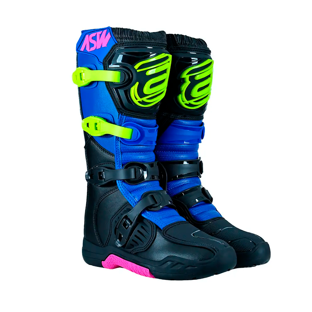 Bota ASW Image Enduro Preto Azul Amarelo e Rosa